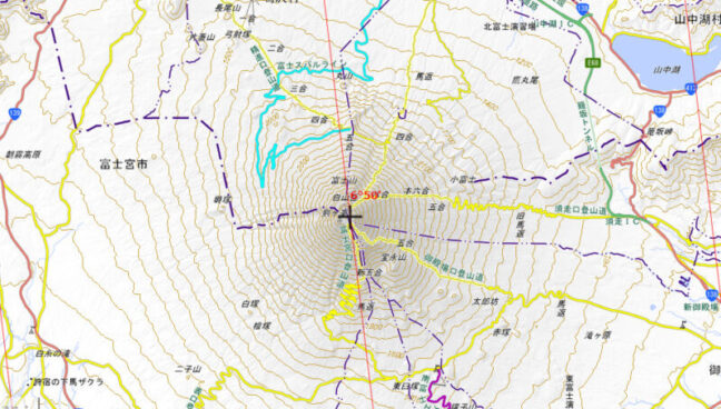 富士山周辺の地形図（出典：国土地理院発行2.5万分1地形図）